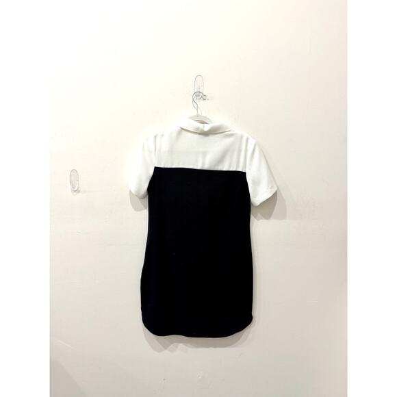 Sandro Colorblock Half Zip Gold Ruffle Trim Mini Polo Dress Navy White Size 4-6 - Picture 3 of 6